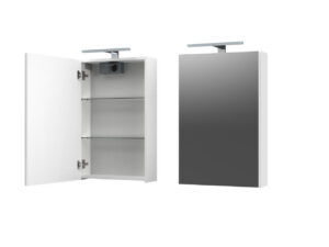 Peeglikapp Bianco 45cm,valgusti ja pistikuga, ühe uksega, valge B45PKS