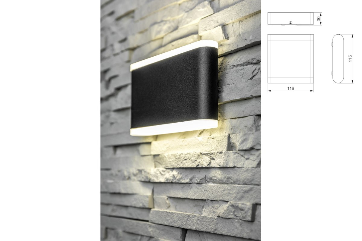 Fassaadivalgusti VALLA LED 8W, 4000K, 640lm, IP54 alu must GTVLD-VALLA8W-40