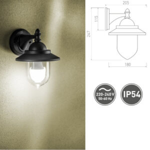 Fassaadivalgusti TOSKANA 60W, E27, IP54 must GTVOS-TOS0DA-00