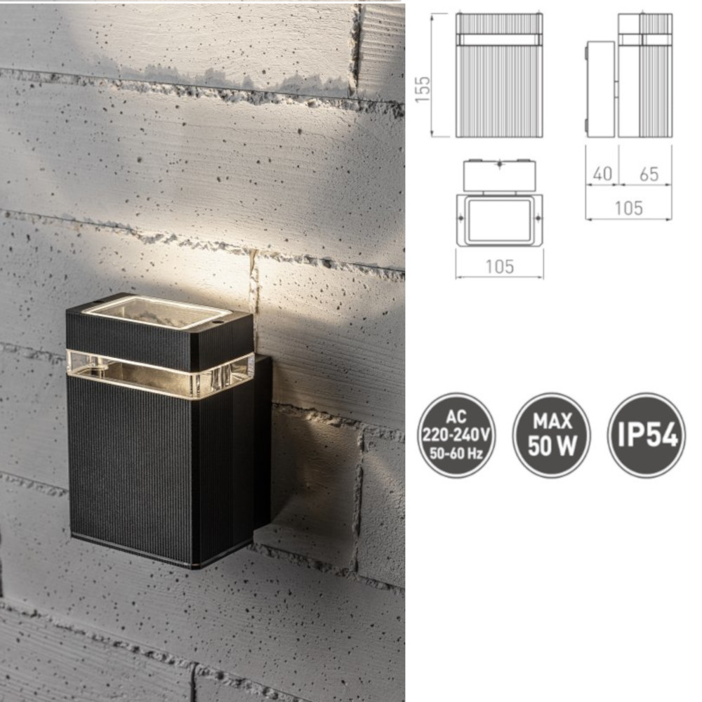 Fassaadivalgusti NESSA 50W, GU10, IP54 must GTVLD-NESSAGU10J-20