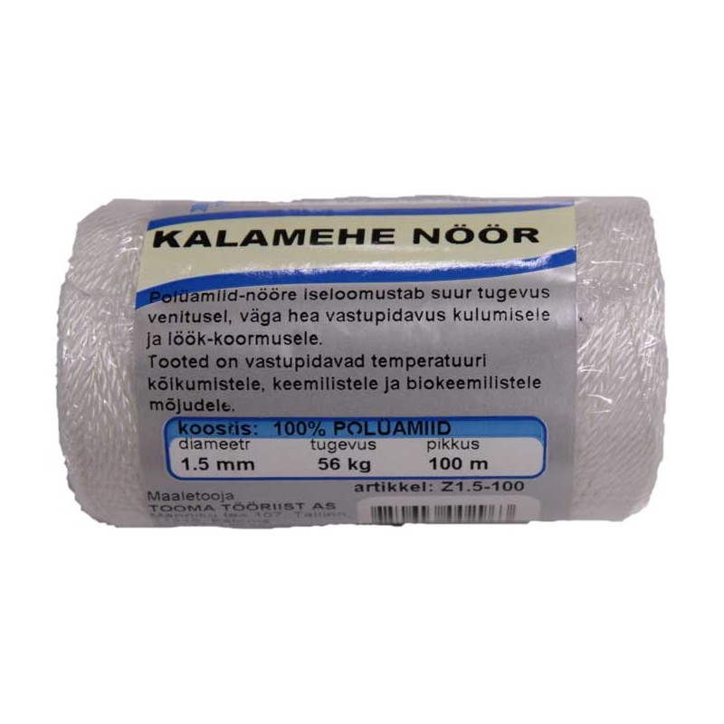Kalamehe nöör polüamiid 1,5mm 100m 18-Z1,5/100
