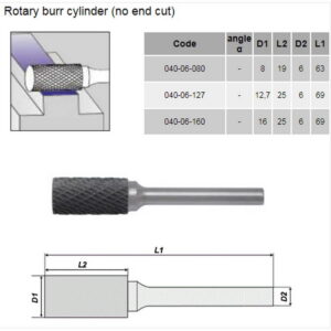 Freesviil 12,7x25x6/69mm silinder 040-06-127